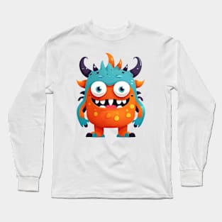 Orange and Blue Cute Monster Long Sleeve T-Shirt